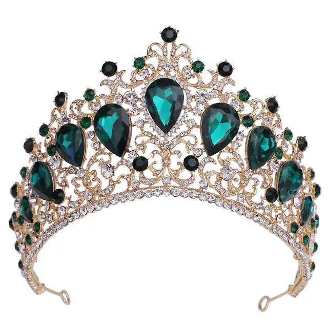 Classical Gold Colorful Crystal Tiaras Crowns Bridal Wedding Hair Accessories