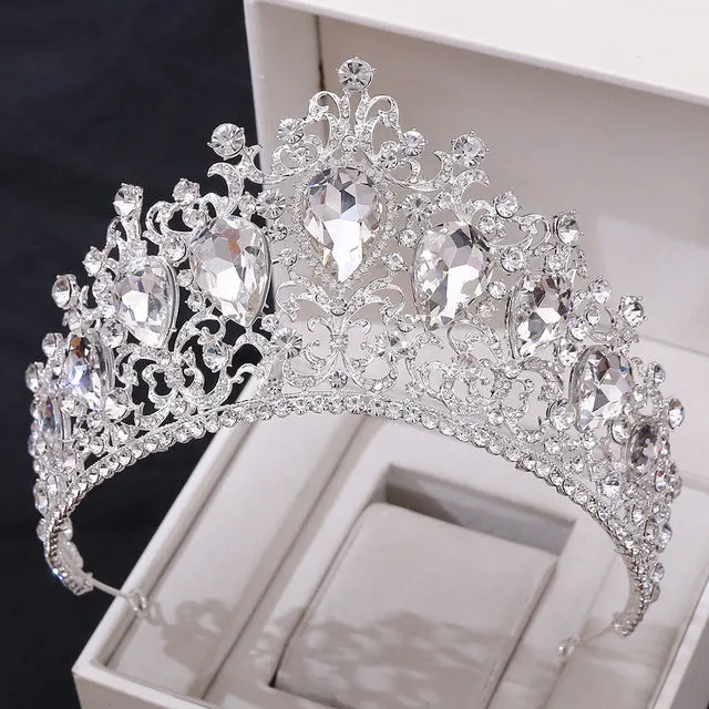 Classical Gold Colorful Crystal Tiaras Crowns Bridal Wedding Hair Accessories