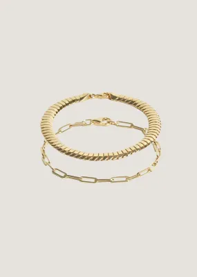 Cobra & Paperclip Link Chain Bracelet Stack
