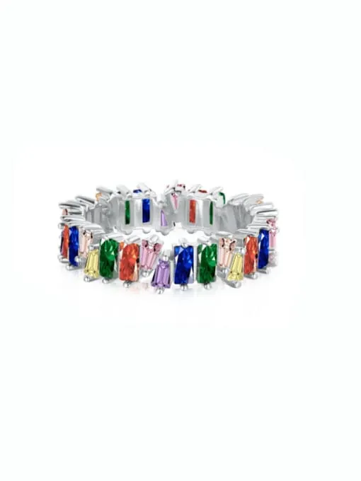 Colorful Rectangle Irregular Diamond CZ Baguette .925 Sterling Silver Eternity KESLEY Ring