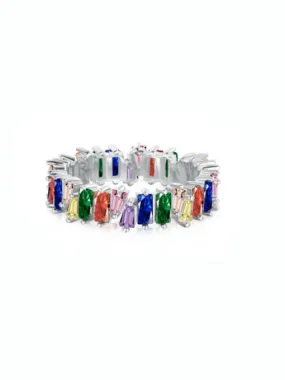 Colorful Rectangle Irregular Diamond CZ Baguette .925 Sterling Silver Eternity KESLEY Ring