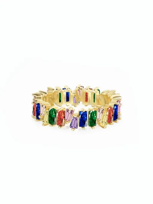 Colorful Rectangle Irregular Diamond CZ Baguette .925 Sterling Silver Eternity KESLEY Ring