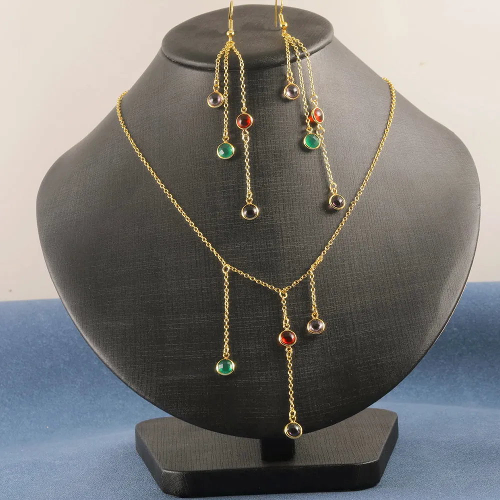 Colorful Spot 24K Gold-Plated Copper Necklace Barceket Jewelry Set Gift Present for Woman