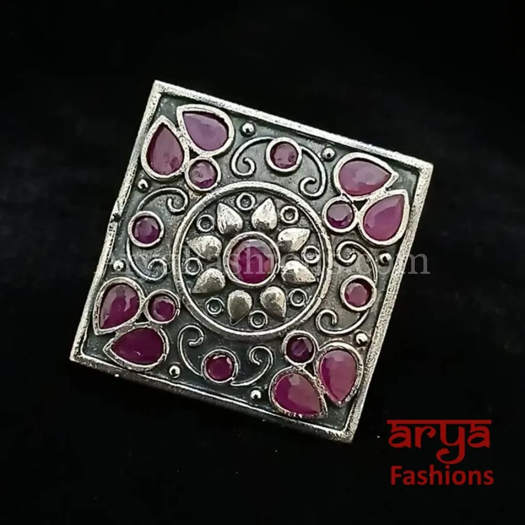 Colorful Statement Ring/German Silver Ring/Oxidized Silver Ring/Trendy/Bohemian Ring
