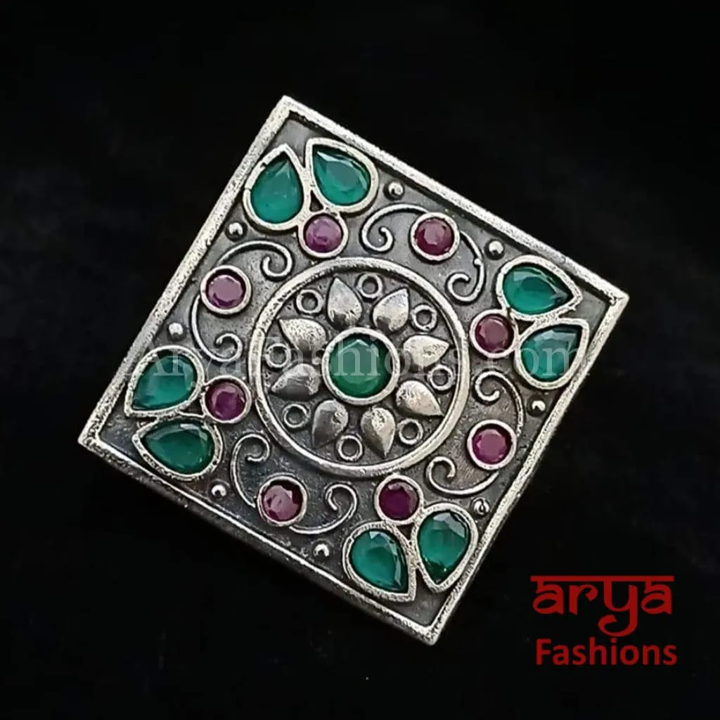 Colorful Statement Ring/German Silver Ring/Oxidized Silver Ring/Trendy/Bohemian Ring