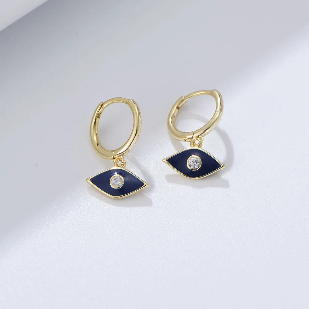 Colourful Devil's Eye with Zircon Silver Drop Earrings for Women