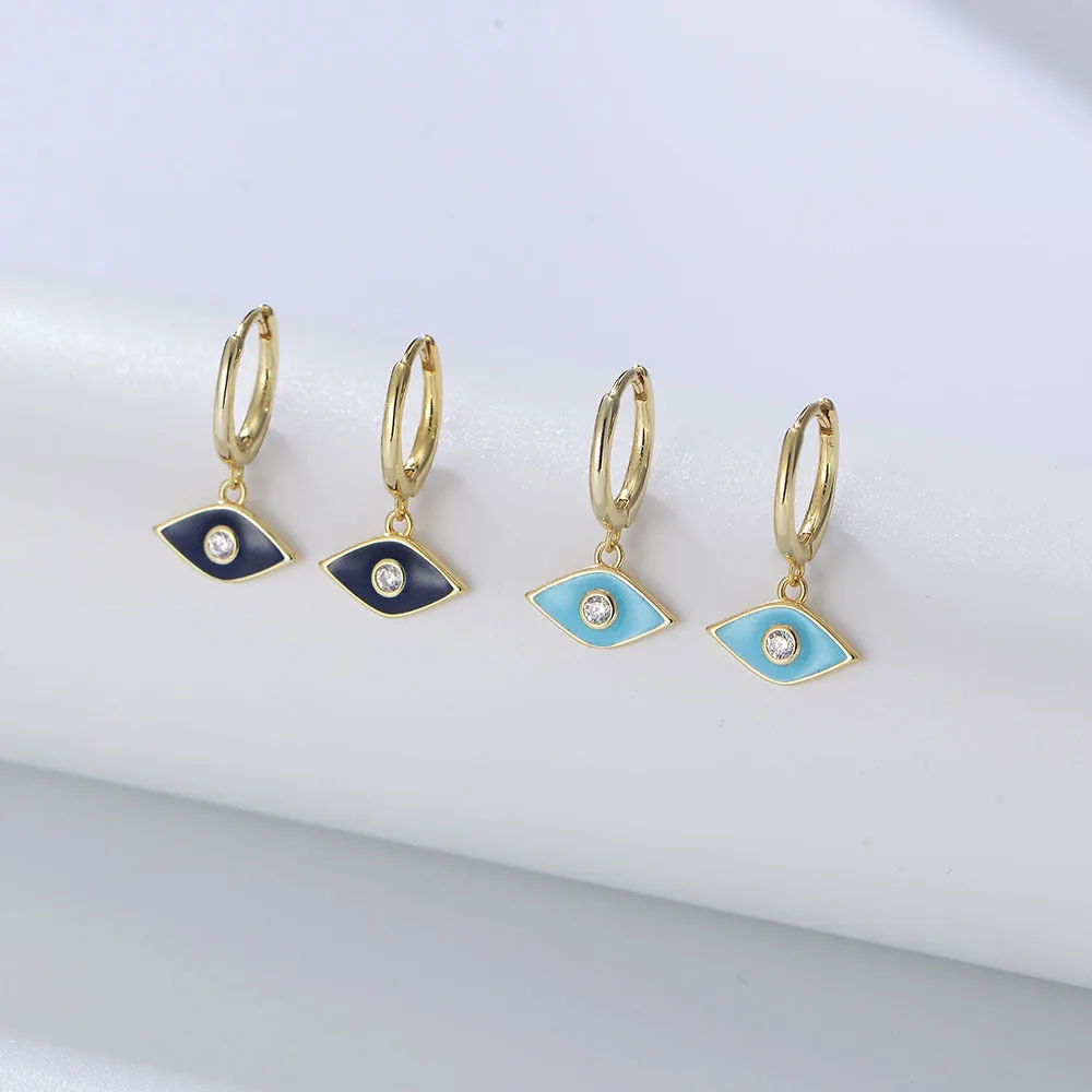 Colourful Devil's Eye with Zircon Silver Drop Earrings for Women