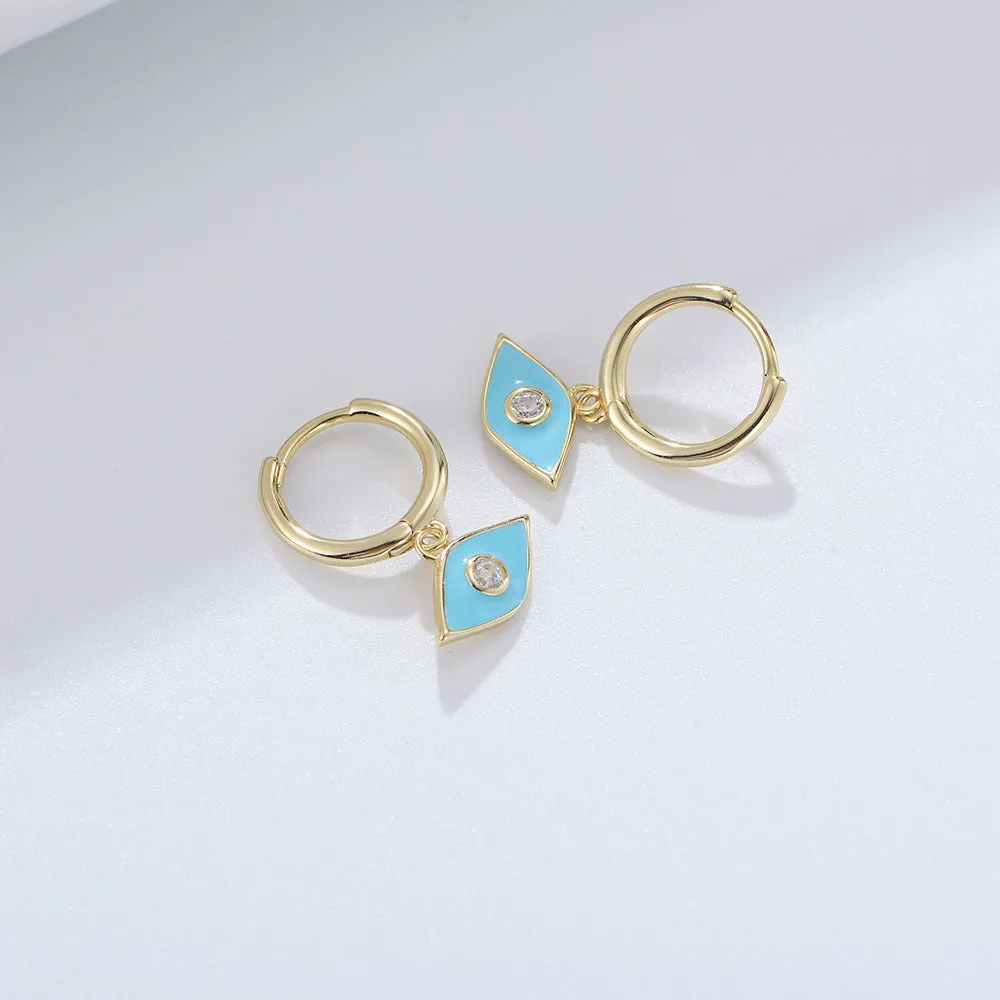 Colourful Devil's Eye with Zircon Silver Drop Earrings for Women
