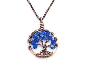 Copper Sapphire Tree of Life Crystal Necklace (September)