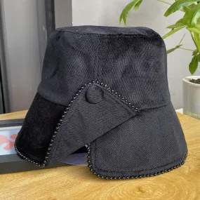 Corduroy solid color split fisherman hat women's all-match casual warm basin hat autumn and winter bucket hat