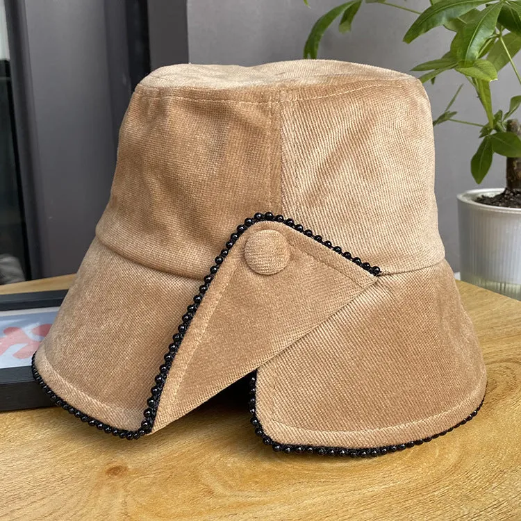 Corduroy solid color split fisherman hat women's all-match casual warm basin hat autumn and winter bucket hat