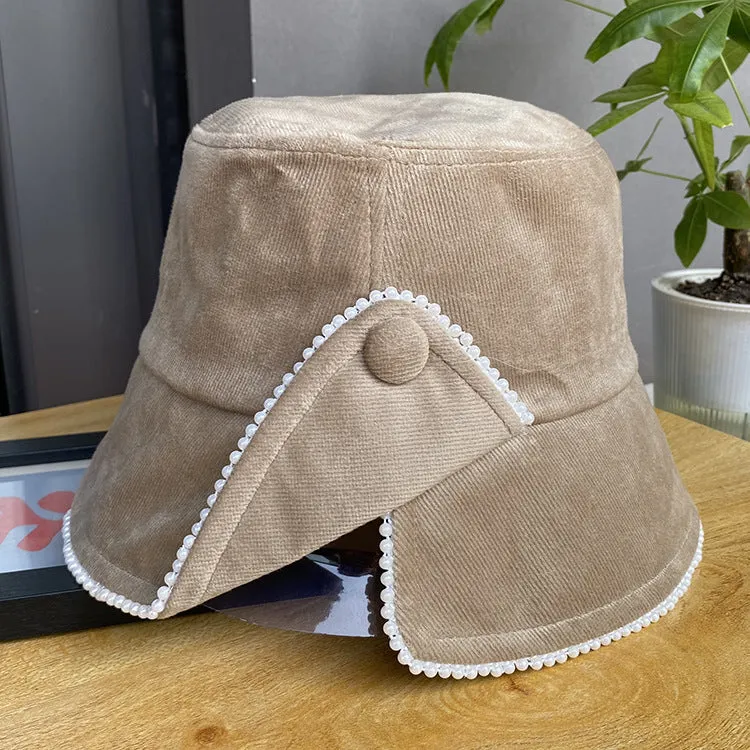 Corduroy solid color split fisherman hat women's all-match casual warm basin hat autumn and winter bucket hat