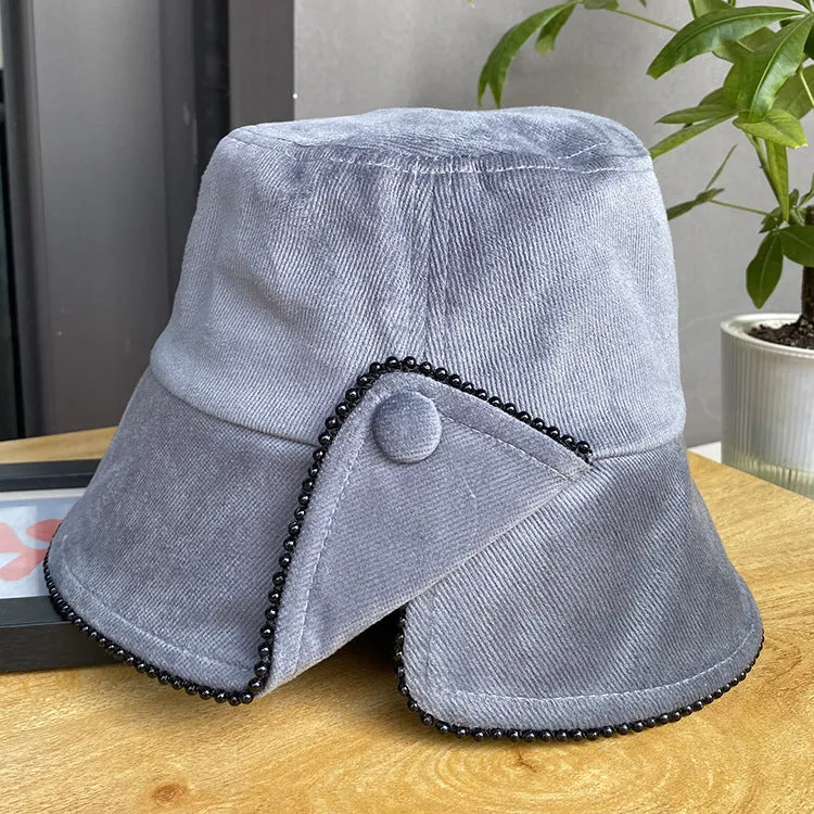 Corduroy solid color split fisherman hat women's all-match casual warm basin hat autumn and winter bucket hat