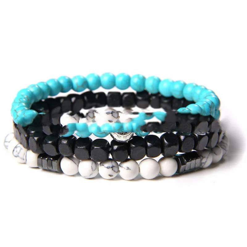 Cross-border Explosion Models Natural Volcanic Stone Wood Bead Bracelet Hematite Beaded Male Polished Black Agate Bead Bracelet Foreign Trade