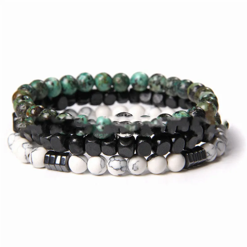 Cross-border Explosion Models Natural Volcanic Stone Wood Bead Bracelet Hematite Beaded Male Polished Black Agate Bead Bracelet Foreign Trade