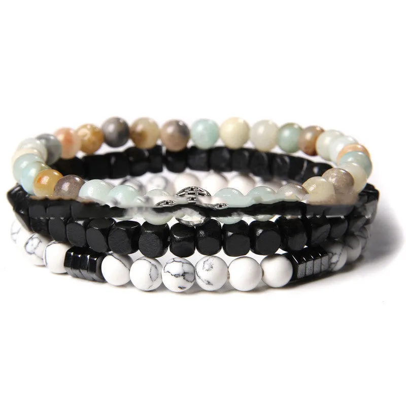 Cross-border Explosion Models Natural Volcanic Stone Wood Bead Bracelet Hematite Beaded Male Polished Black Agate Bead Bracelet Foreign Trade