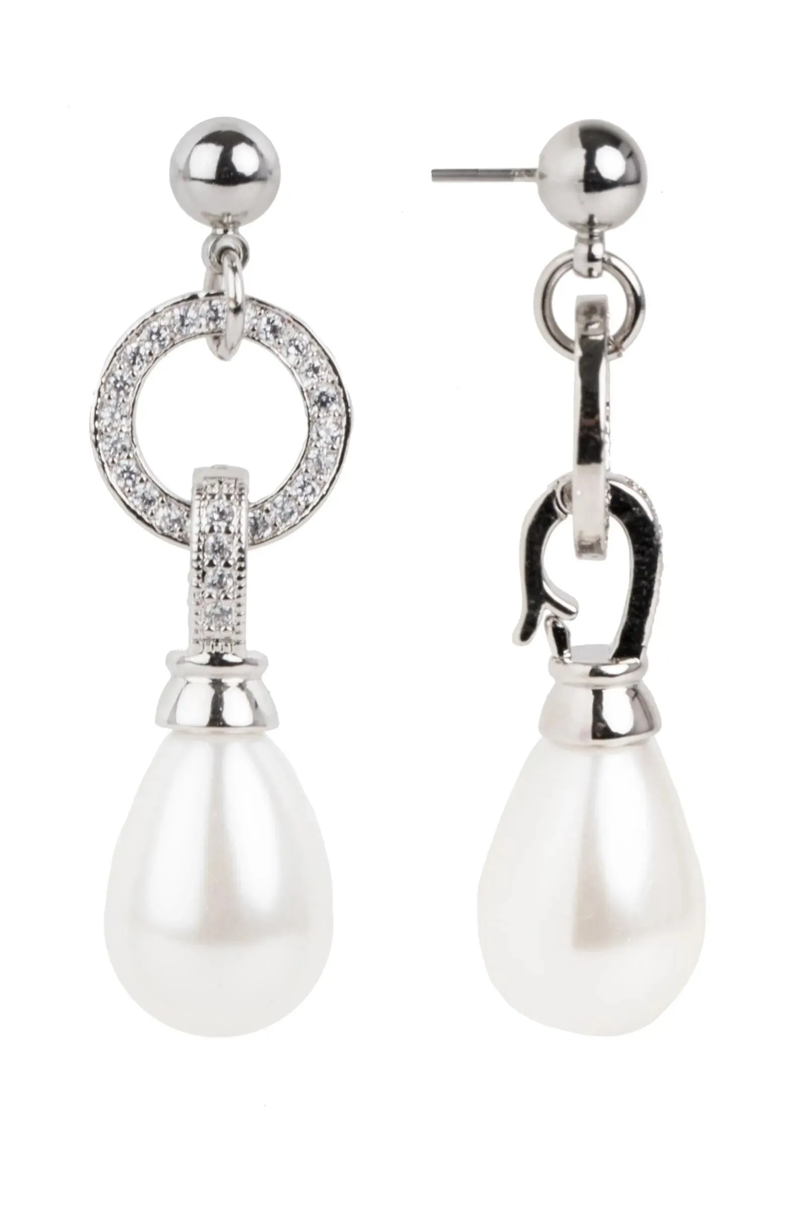 Crystal Hoop Pearl Dangle Earrings