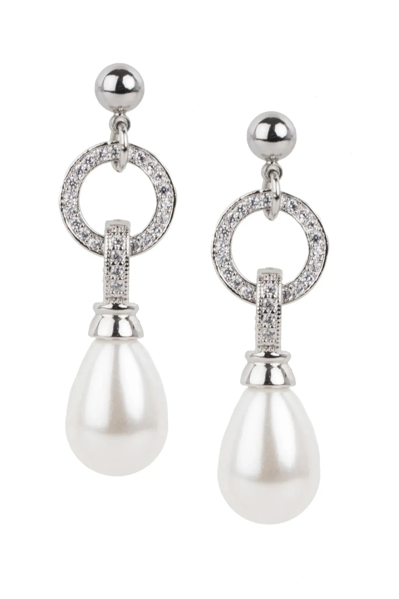 Crystal Hoop Pearl Dangle Earrings