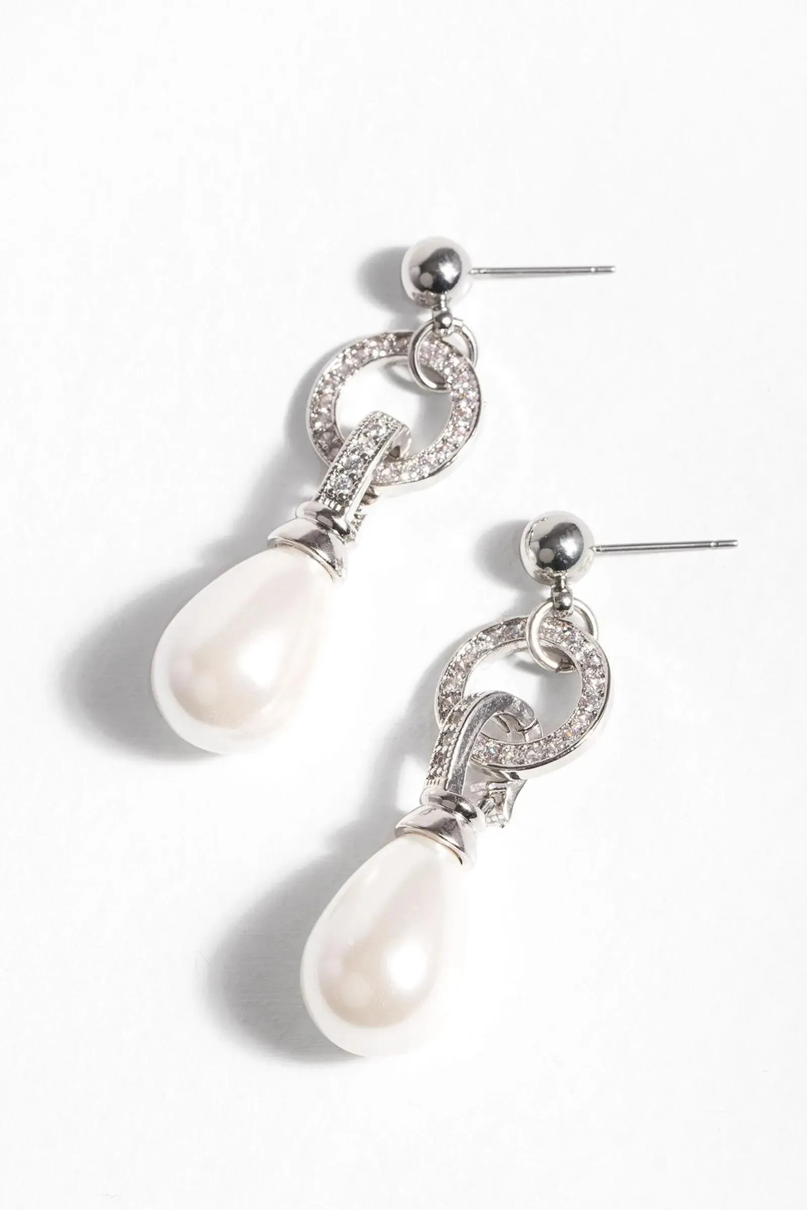 Crystal Hoop Pearl Dangle Earrings