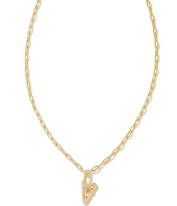 Crystal Letter Gold Short Pendant Necklace in White Crystal