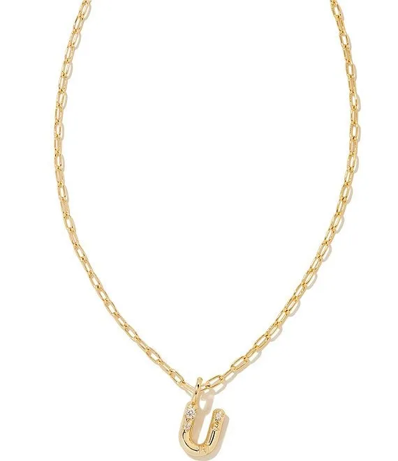 Crystal Letter Gold Short Pendant Necklace in White Crystal