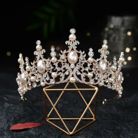 Crystal Pearls Bridal Tiara Crown Rhinestone Wedding Hair Jewelry