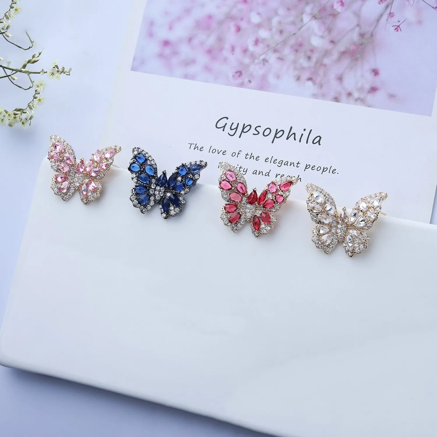 Cubic Zircon CZ Butterfly Earrings for Wedding, Crystals Drop Earring for Bride, Women Girl Birthday Party Jewelry CE11265
