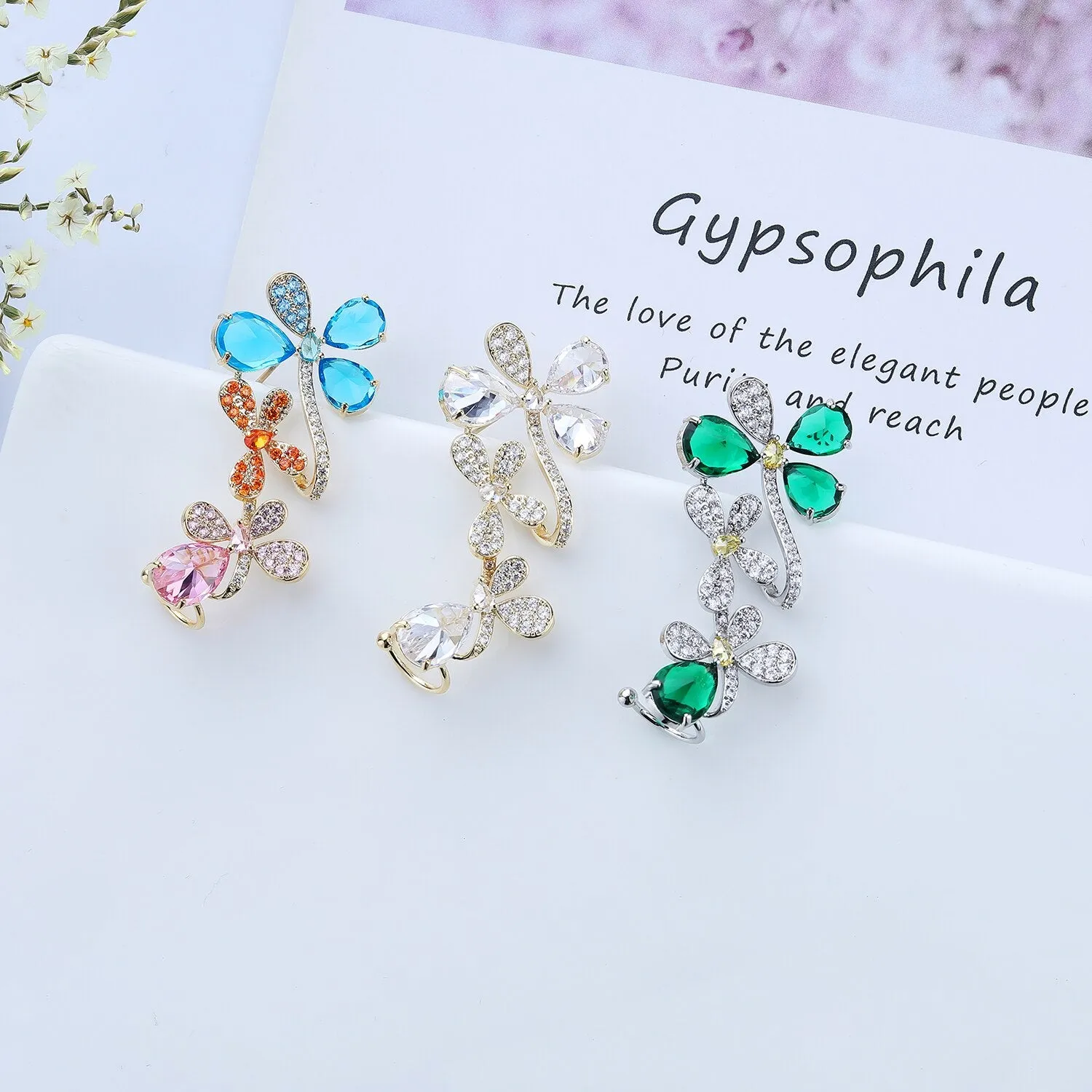 Cubic Zircon CZ Butterfly Earrings for Wedding, Crystals Earring for Bride, Women Girl Birthday Party Jewelry CE11421