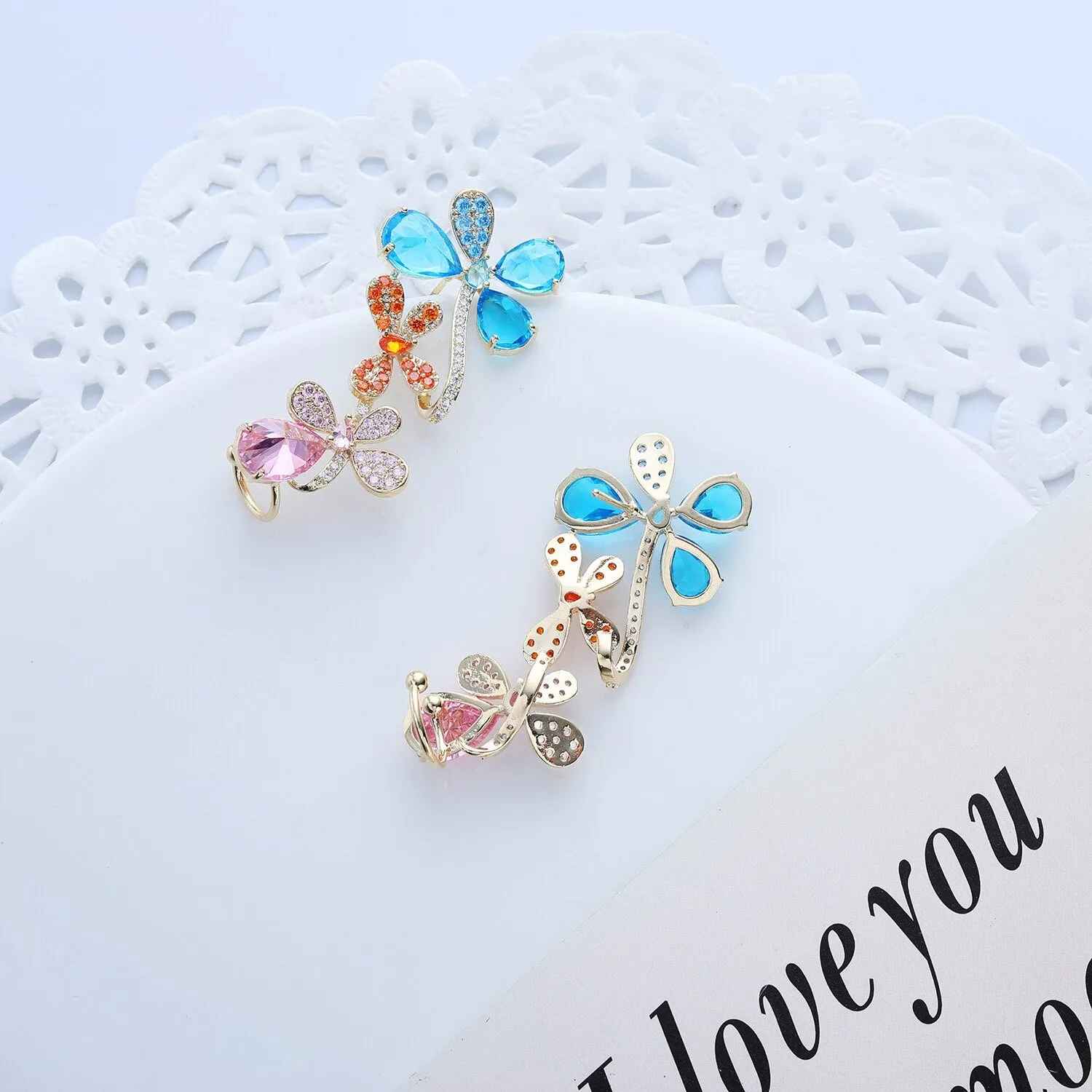 Cubic Zircon CZ Butterfly Earrings for Wedding, Crystals Earring for Bride, Women Girl Birthday Party Jewelry CE11421