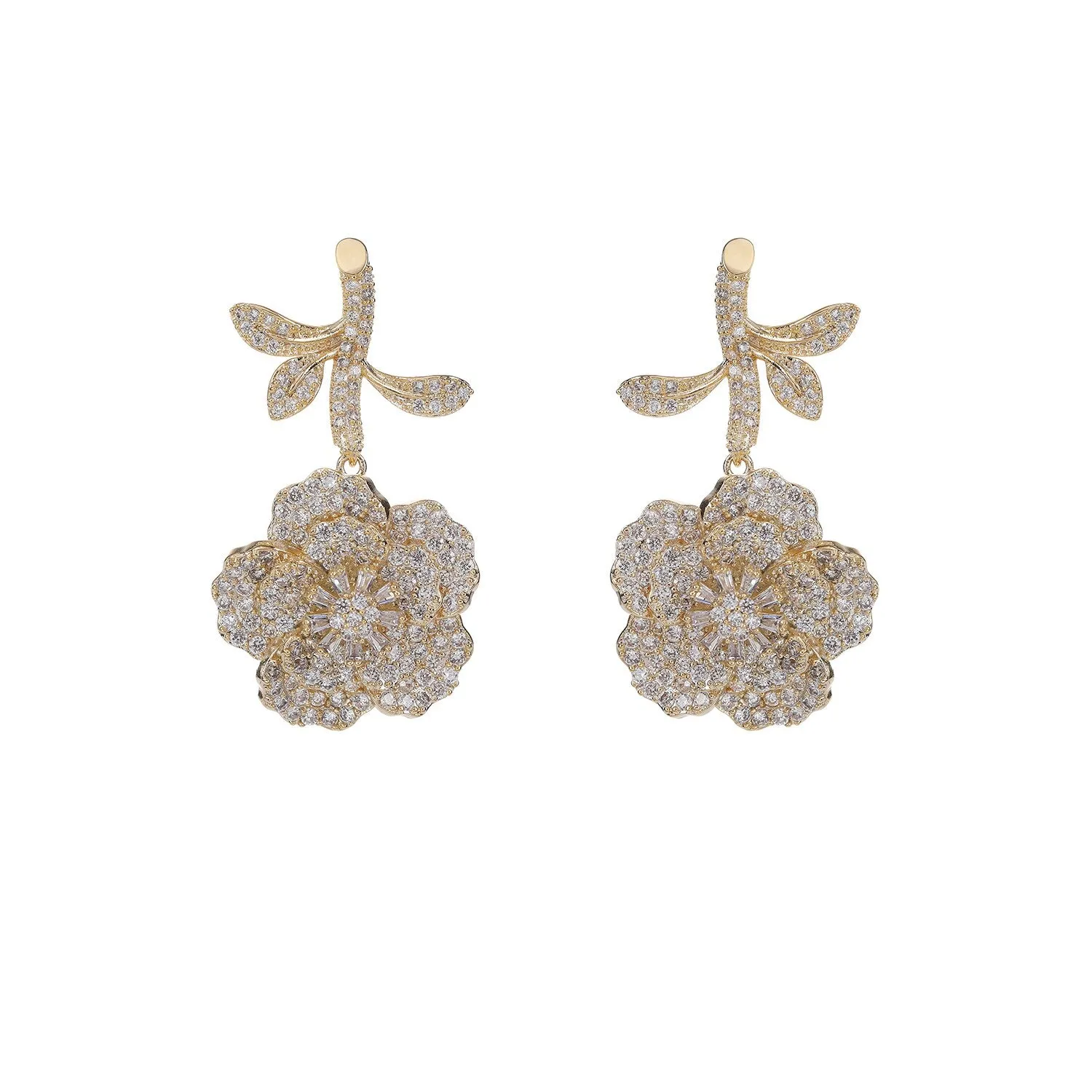 Cubic Zircon CZ Flower Earrings for Wedding, Crystals Earring for Bride, Women Girl Birthday Party Jewelry CE11360