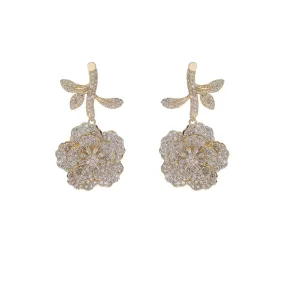 Cubic Zircon CZ Flower Earrings for Wedding, Crystals Earring for Bride, Women Girl Birthday Party Jewelry CE11360