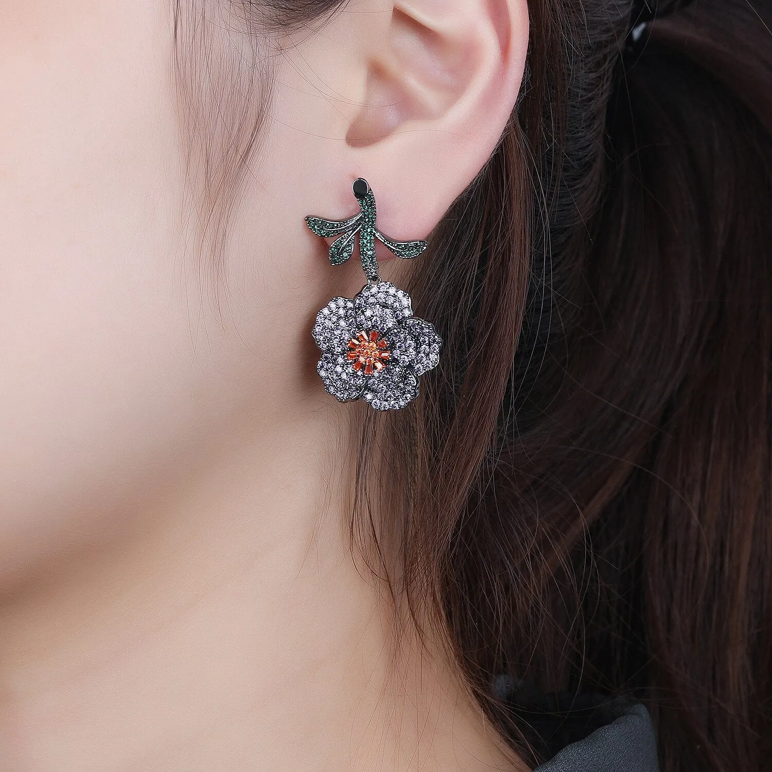 Cubic Zircon CZ Flower Earrings for Wedding, Crystals Earring for Bride, Women Girl Birthday Party Jewelry CE11360