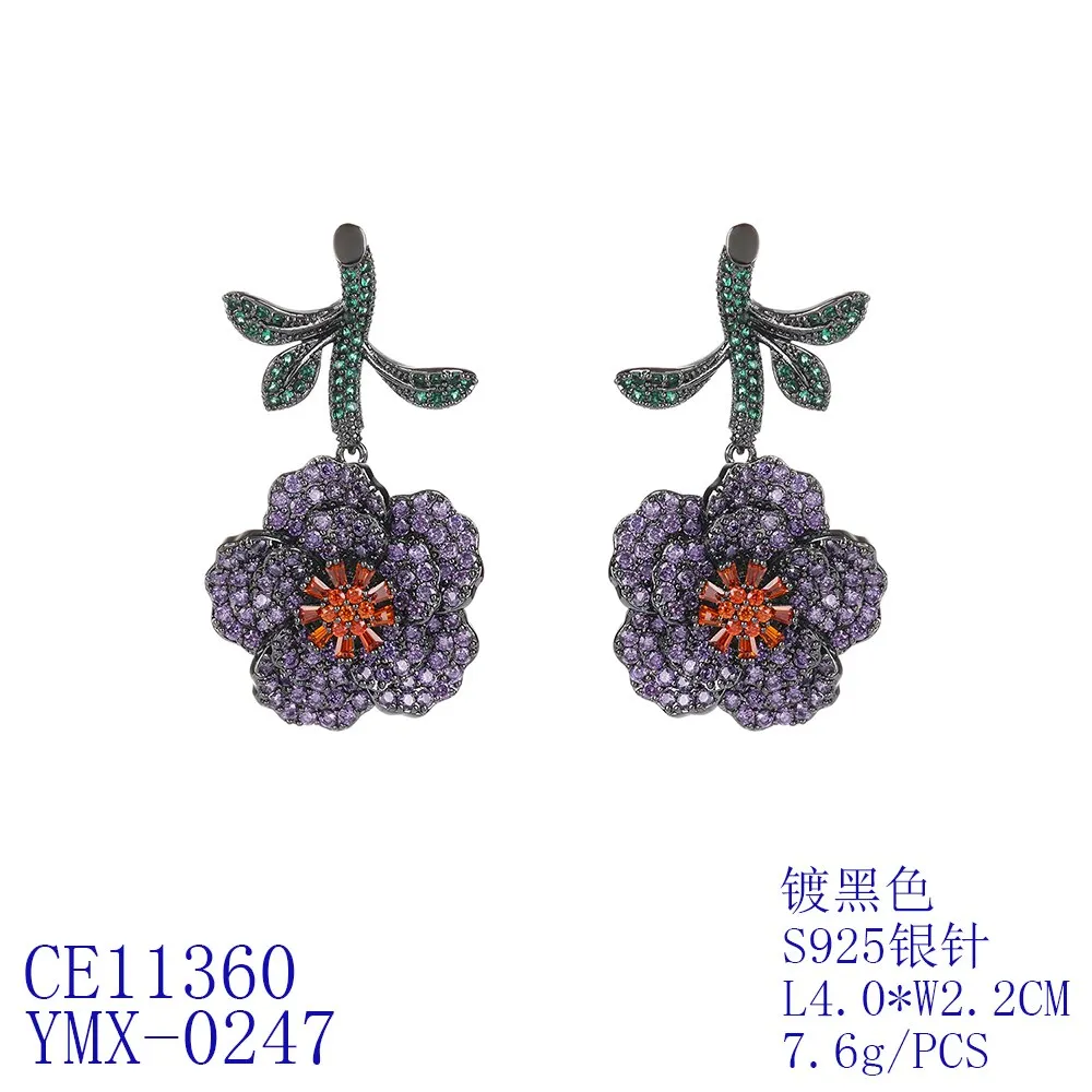 Cubic Zircon CZ Flower Earrings for Wedding, Crystals Earring for Bride, Women Girl Birthday Party Jewelry CE11360