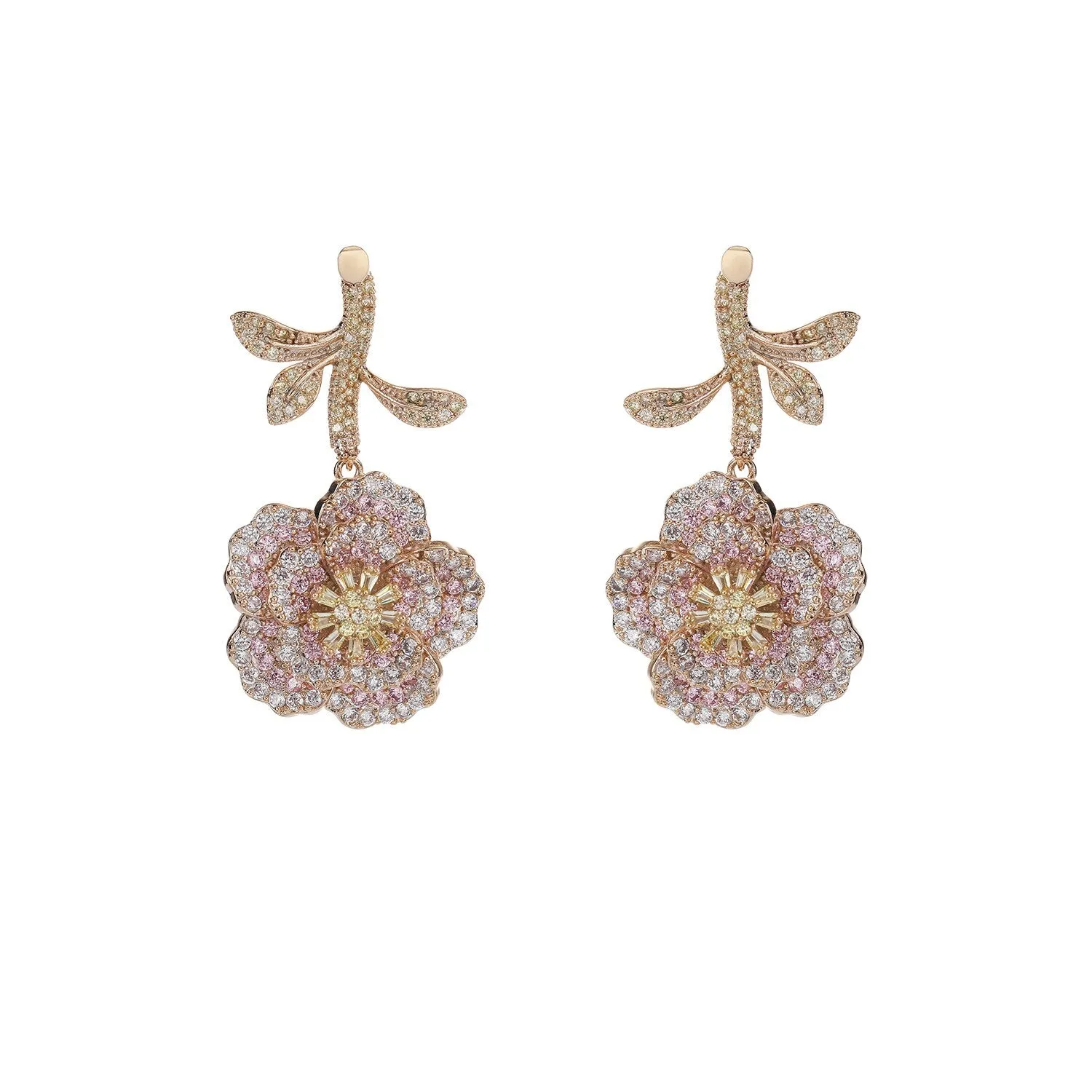 Cubic Zircon CZ Flower Earrings for Wedding, Crystals Earring for Bride, Women Girl Birthday Party Jewelry CE11360