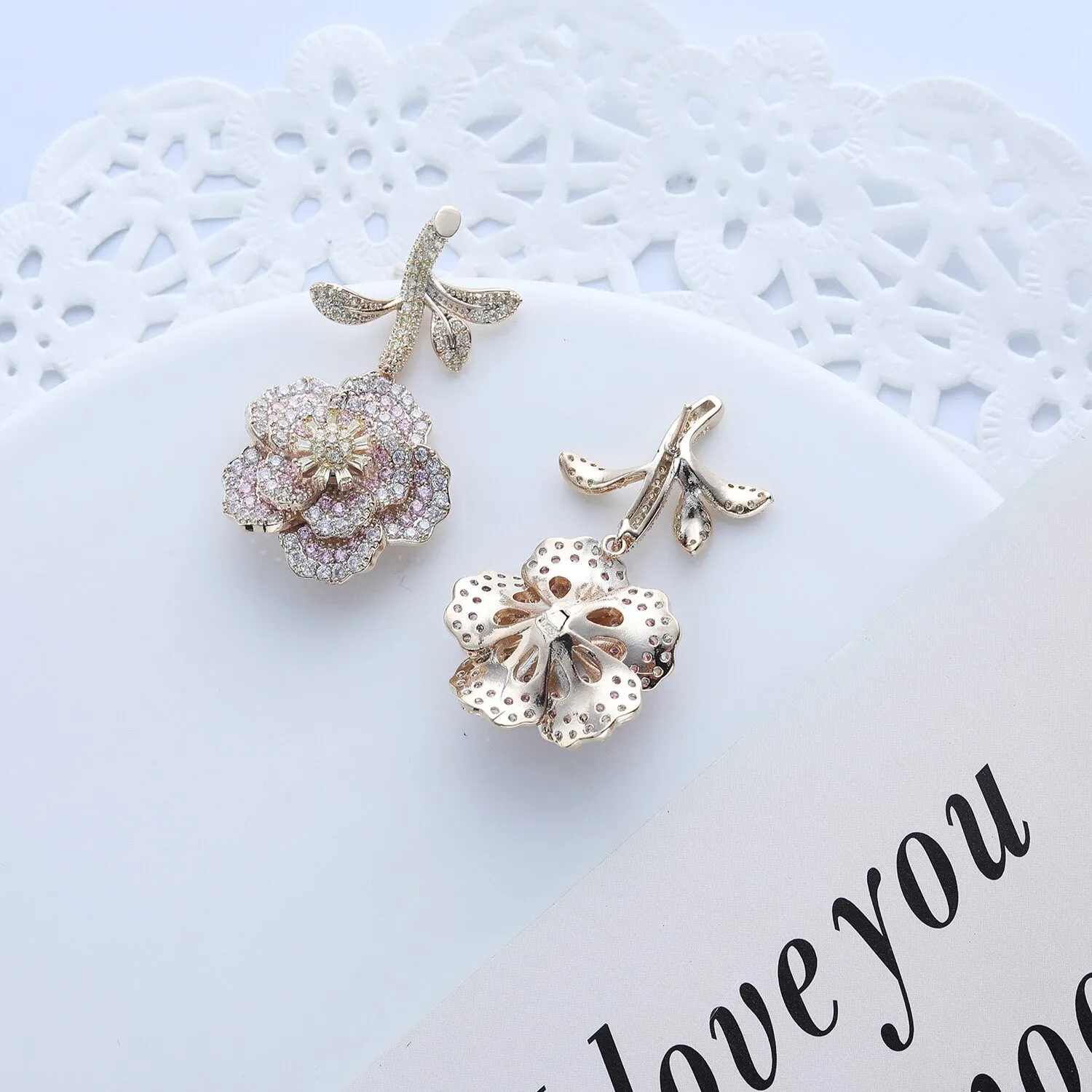 Cubic Zircon CZ Flower Earrings for Wedding, Crystals Earring for Bride, Women Girl Birthday Party Jewelry CE11360