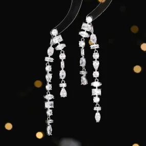 Cubic Zircon CZ Geometric Colorful Zircon DoubleTassel Earrings for Bridal Women Girl Prom Jewelry 925 Silver NeedleLYC114