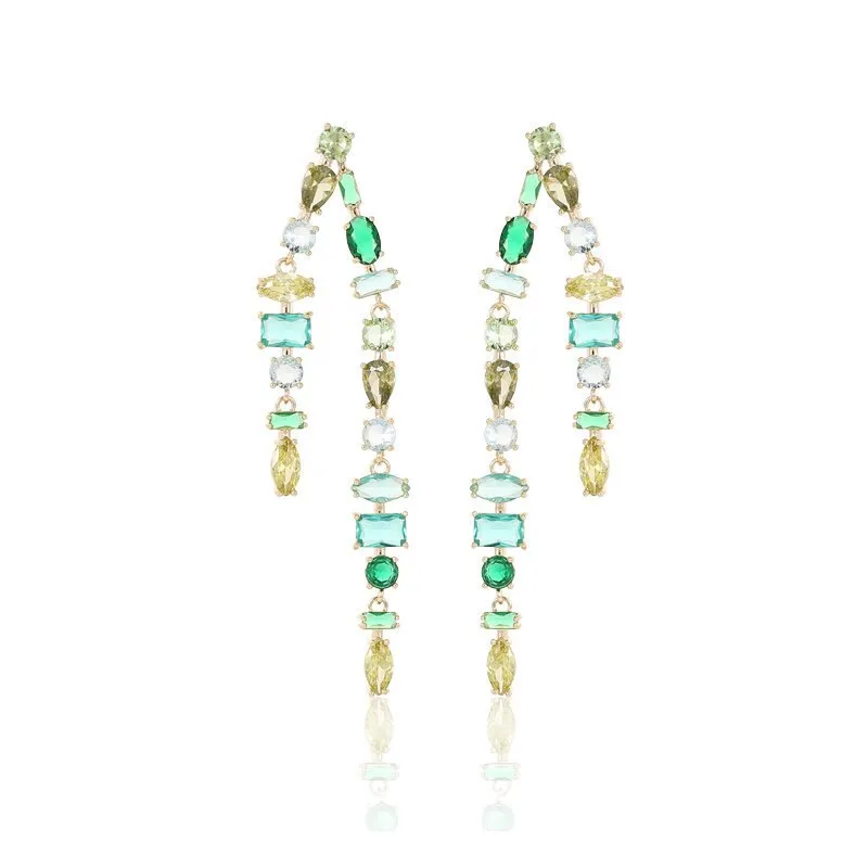 Cubic Zircon CZ Geometric Colorful Zircon DoubleTassel Earrings for Bridal Women Girl Prom Jewelry 925 Silver NeedleLYC114