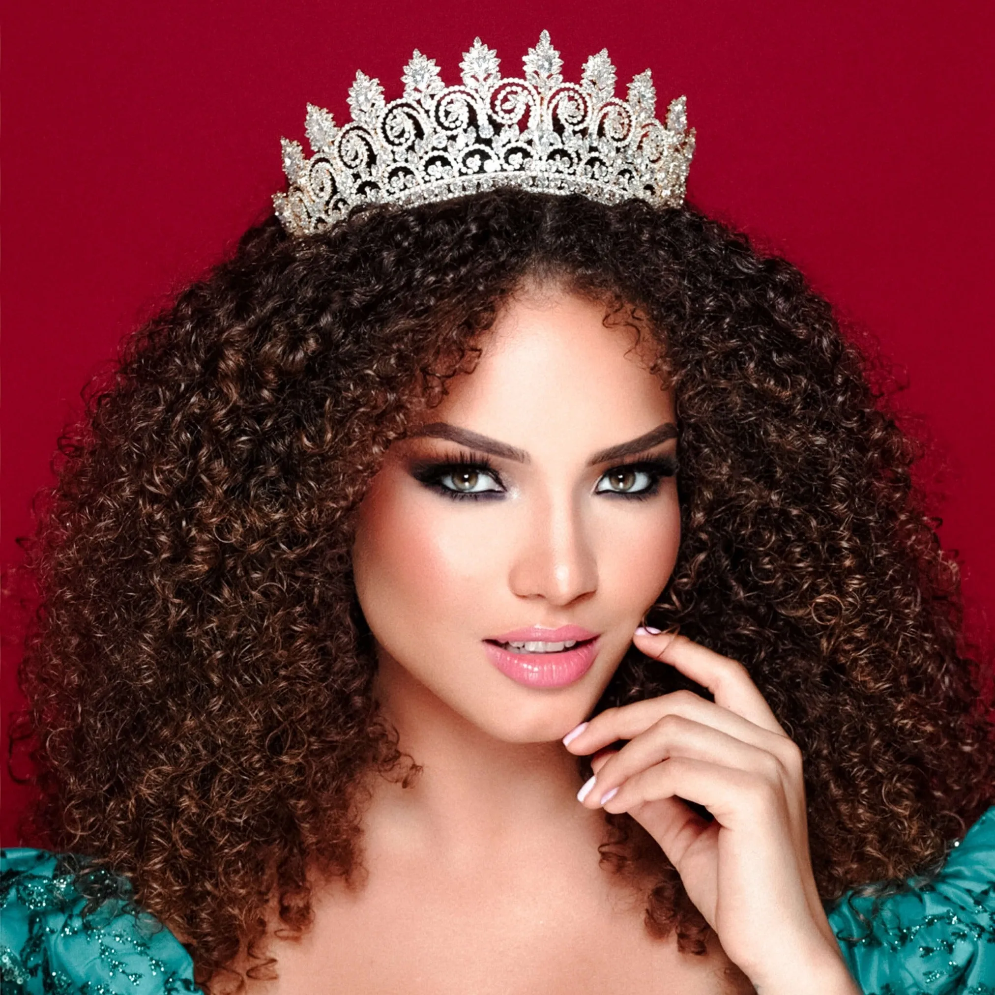 Cubic Zirconia Bridal Crown, Quinceanera Tall Tiara,  Finest Cut CZ Scrolls and Peaks