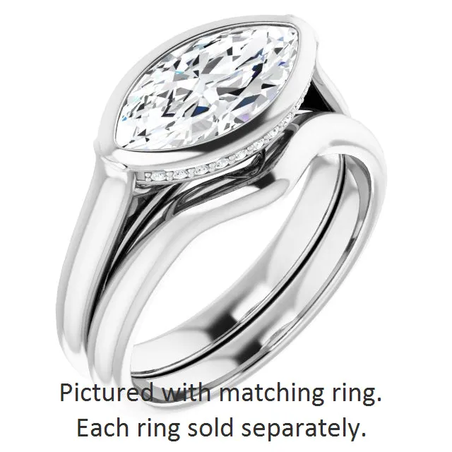 Cubic Zirconia Engagement Ring- The Alexia (Customizable Marquise Cut Semi-Solitaire with Under-Halo and Peekaboo Cluster)