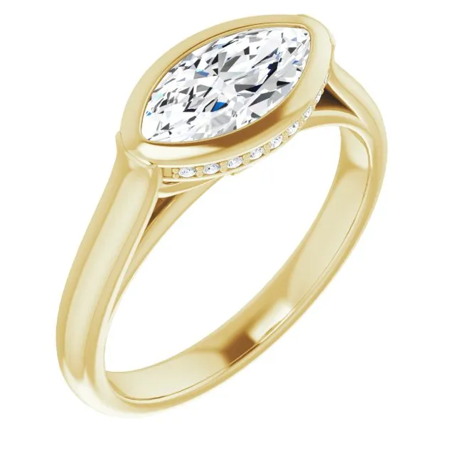 Cubic Zirconia Engagement Ring- The Alexia (Customizable Marquise Cut Semi-Solitaire with Under-Halo and Peekaboo Cluster)