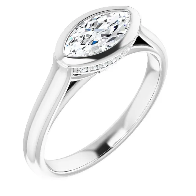 Cubic Zirconia Engagement Ring- The Alexia (Customizable Marquise Cut Semi-Solitaire with Under-Halo and Peekaboo Cluster)