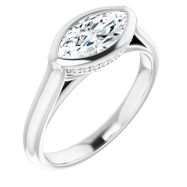 Cubic Zirconia Engagement Ring- The Alexia (Customizable Marquise Cut Semi-Solitaire with Under-Halo and Peekaboo Cluster)