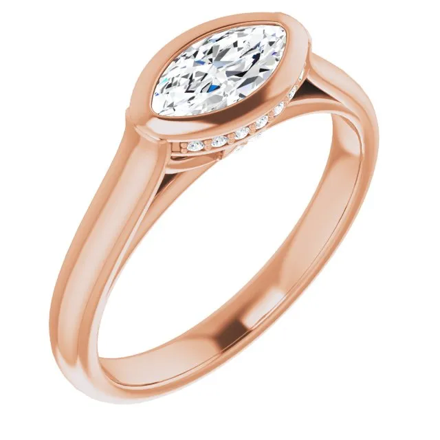 Cubic Zirconia Engagement Ring- The Alexia (Customizable Marquise Cut Semi-Solitaire with Under-Halo and Peekaboo Cluster)