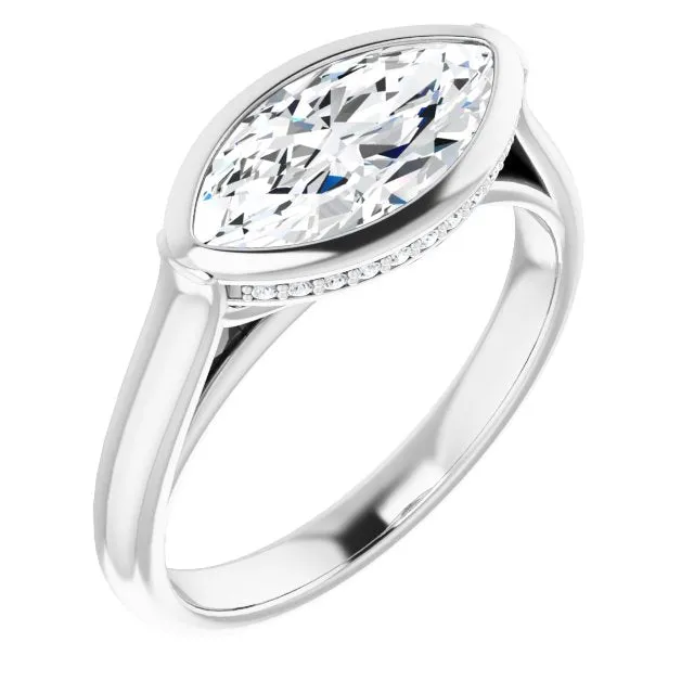 Cubic Zirconia Engagement Ring- The Alexia (Customizable Marquise Cut Semi-Solitaire with Under-Halo and Peekaboo Cluster)