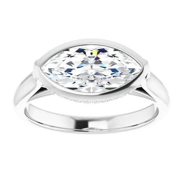 Cubic Zirconia Engagement Ring- The Alexia (Customizable Marquise Cut Semi-Solitaire with Under-Halo and Peekaboo Cluster)
