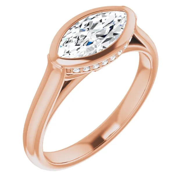 Cubic Zirconia Engagement Ring- The Alexia (Customizable Marquise Cut Semi-Solitaire with Under-Halo and Peekaboo Cluster)