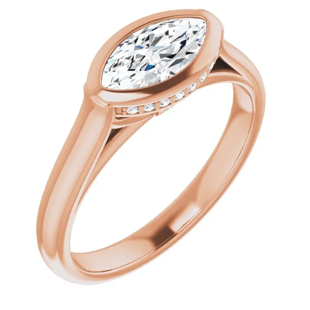 Cubic Zirconia Engagement Ring- The Alexia (Customizable Marquise Cut Semi-Solitaire with Under-Halo and Peekaboo Cluster)