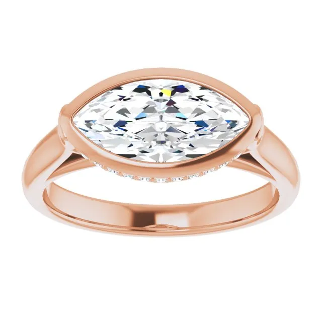 Cubic Zirconia Engagement Ring- The Alexia (Customizable Marquise Cut Semi-Solitaire with Under-Halo and Peekaboo Cluster)