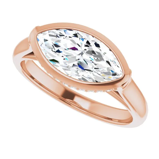 Cubic Zirconia Engagement Ring- The Alexia (Customizable Marquise Cut Semi-Solitaire with Under-Halo and Peekaboo Cluster)