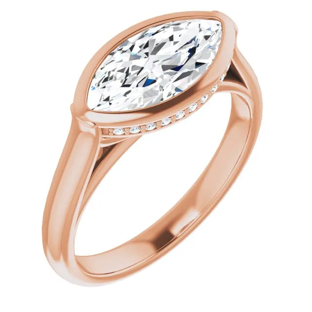 Cubic Zirconia Engagement Ring- The Alexia (Customizable Marquise Cut Semi-Solitaire with Under-Halo and Peekaboo Cluster)
